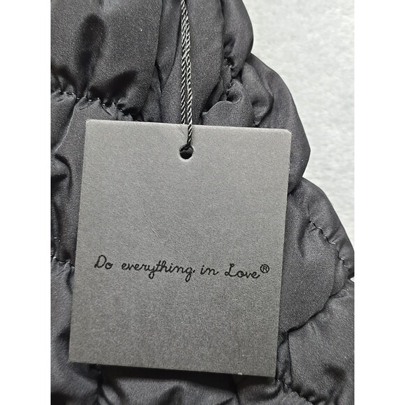 Black Quilted Puffer Tote Bag Top & Front Zip Inside Pockets Shopping Handbag - Picture 6 of 6